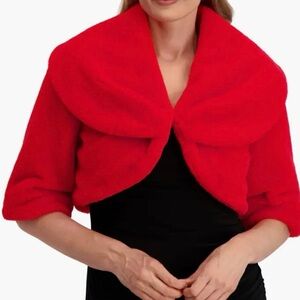 Laundry By Shelli Segal Red Faux Fur Shawl Collar Shrug Large